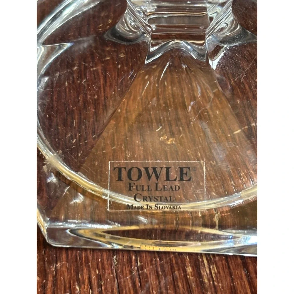 Towle Full Lead Crystal Candlestick Holder Hexagonal Base Made in Slovakia 9in